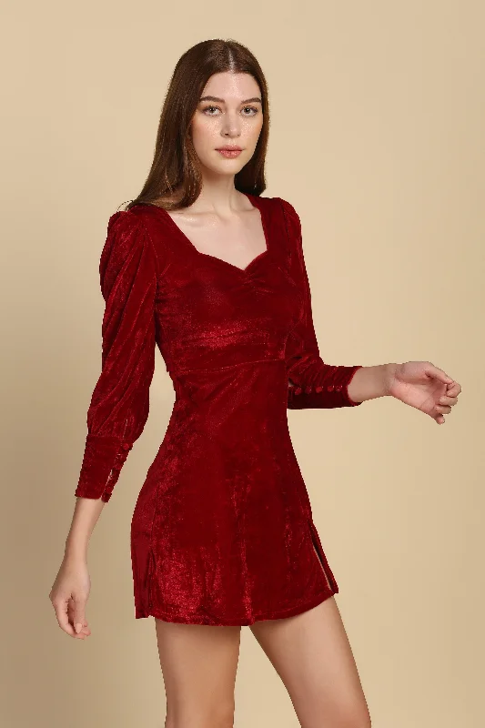 Red A-line Velvet Dress