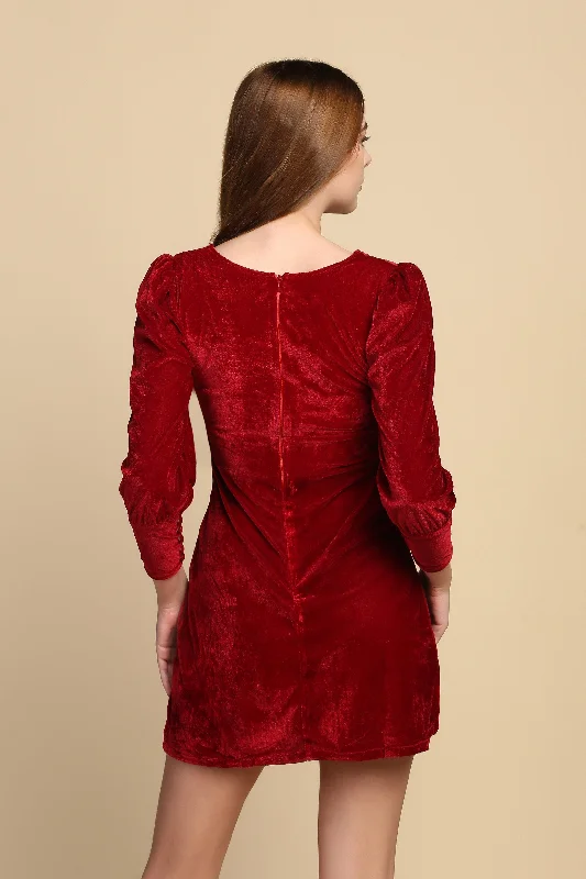 Red A-line Velvet Dress