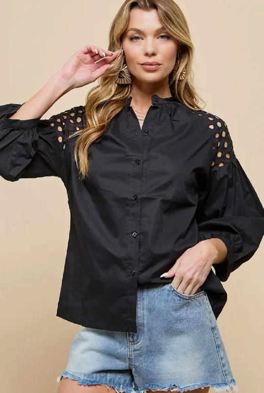 Black Hallow Lanten Sleeve Button Down Top