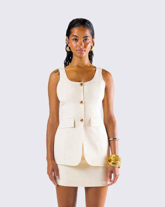 Branca Ivory Scoop Neck Vest