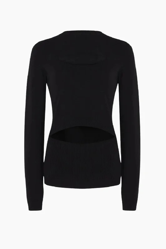 Knit Top Front Waist Line Cutout Lip Appliqué Black