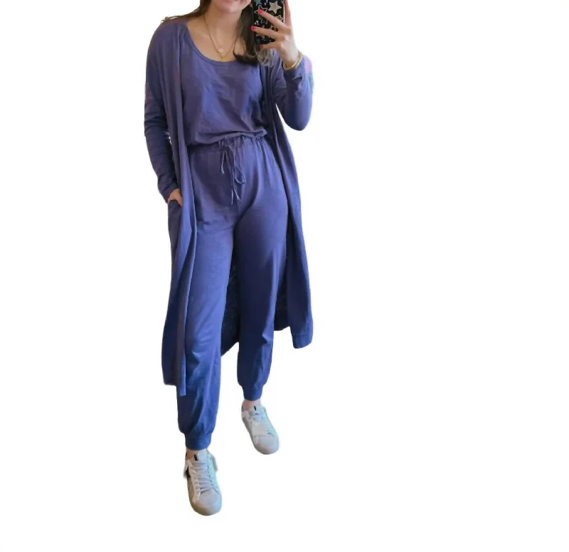 Midnight Jumpsuit Cardigan Set In Blue