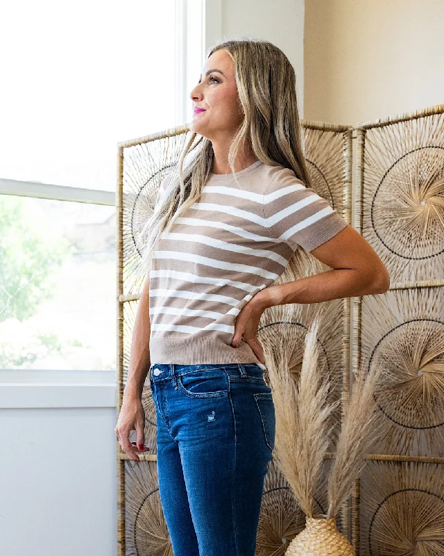 Heidi Short Sleeve Striped Sweater - Taupe