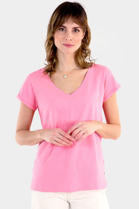 Organic Cotton V-Neck T-shirt | Pink