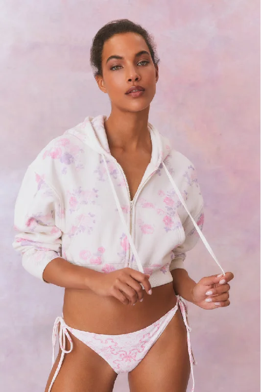 Pierra Crop Floral Print Logo Hoodie