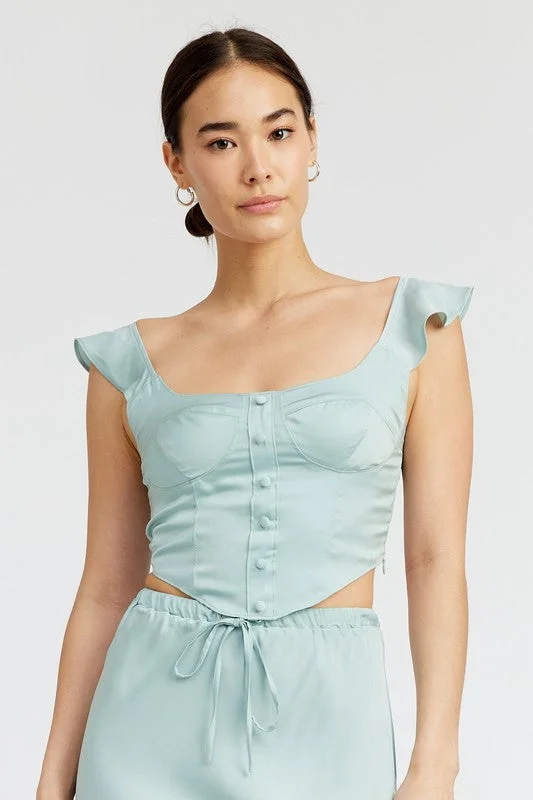 Hot Girl Emory Puff Sleeve Corset Top In Aqua