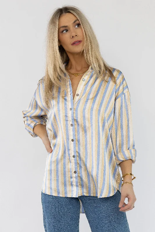 Seona Blue Stripe Satin Top - Final Sale