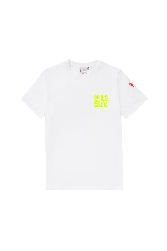 White with Neon Yellow Smile Back Slogan T-Shirt