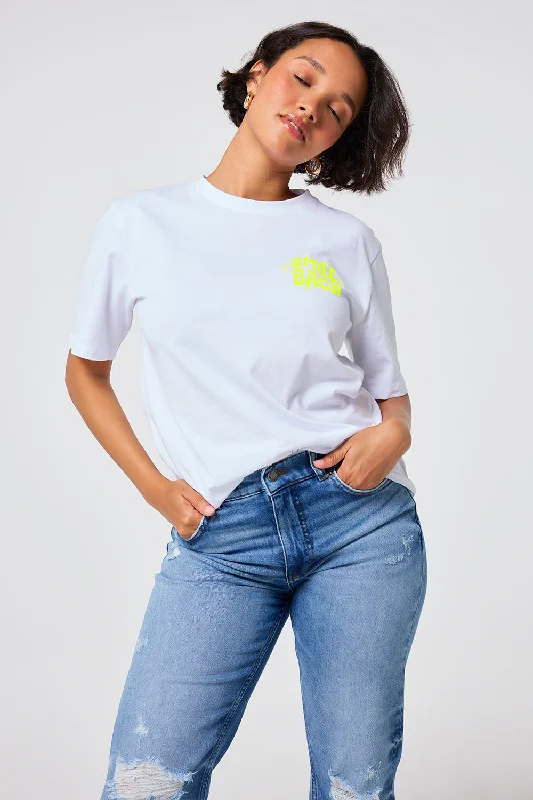 White with Neon Yellow Smile Back Slogan T-Shirt