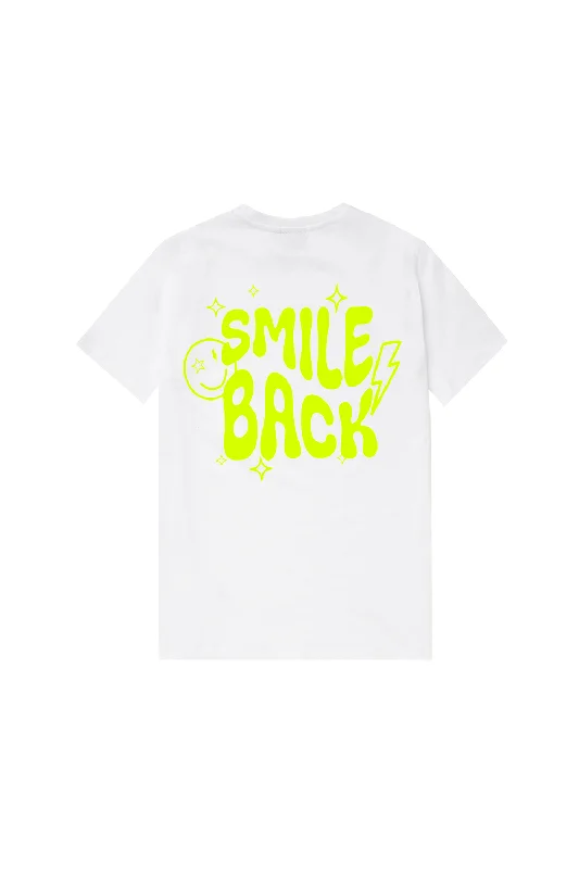 White with Neon Yellow Smile Back Slogan T-Shirt