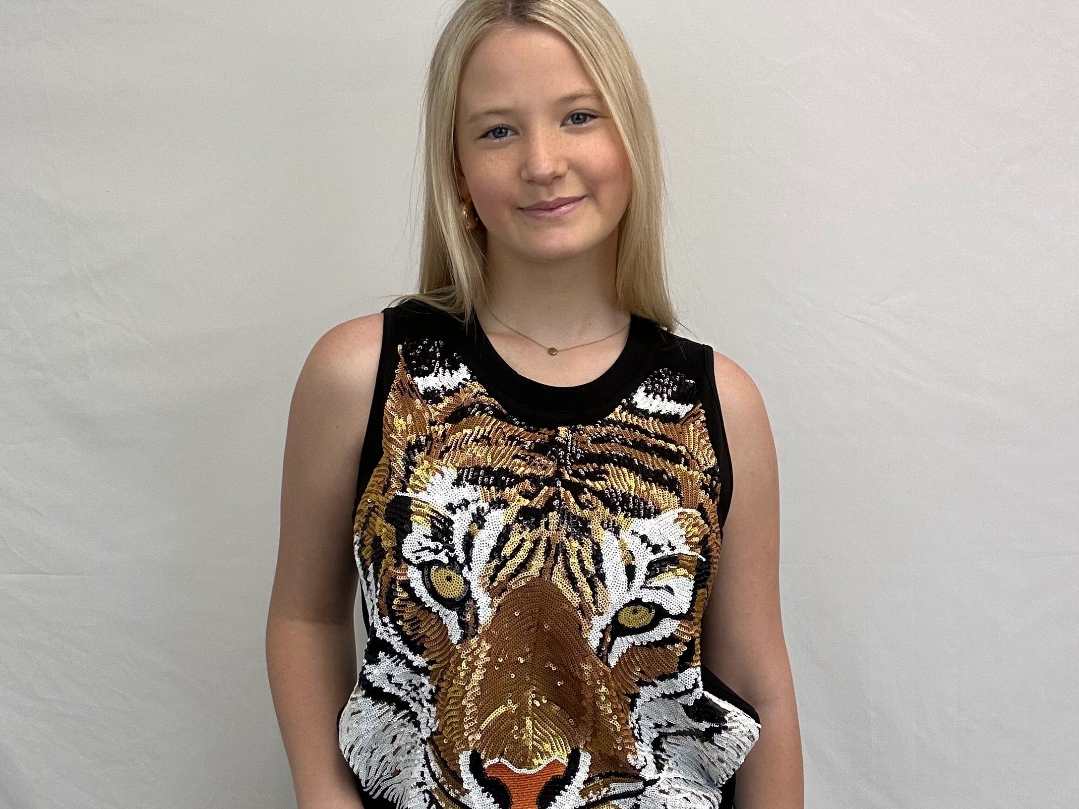 Women's Tank Top Black Sequin Tiger Face