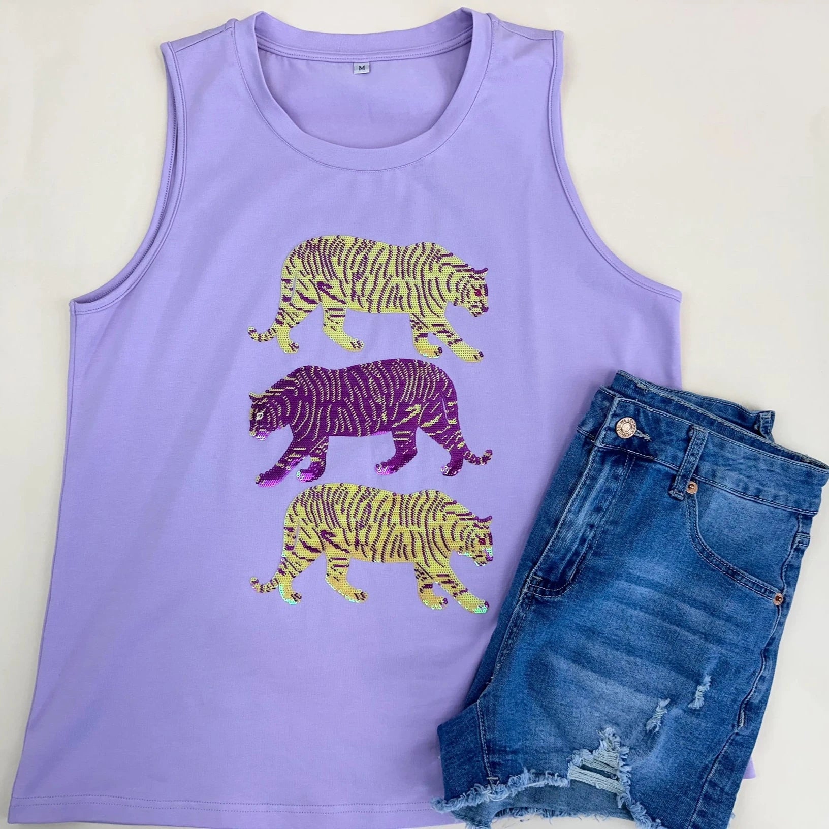 Women's Tank Top Sequin Triple Tiger Lavender