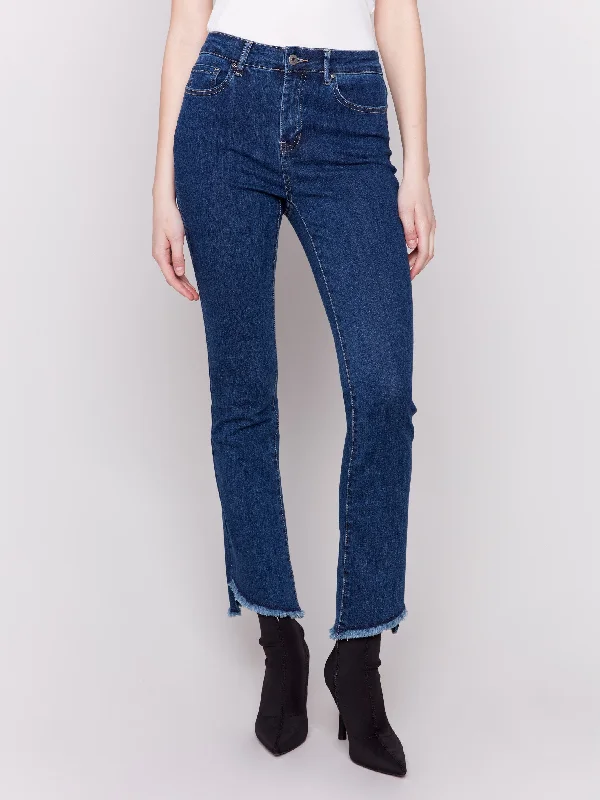 Bootcut Jeans with Asymmetrical Hem - Indigo