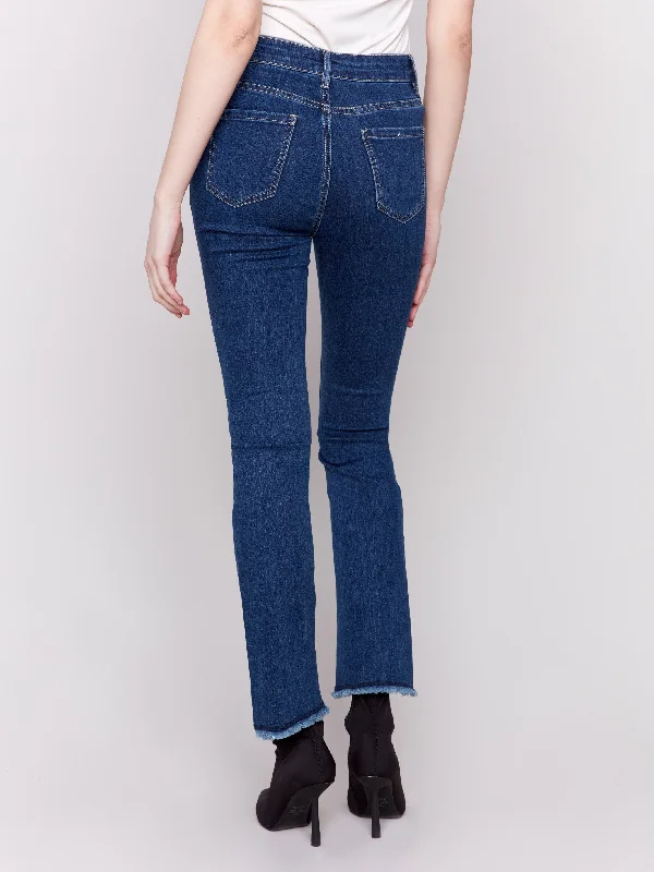 Bootcut Jeans with Asymmetrical Hem - Indigo