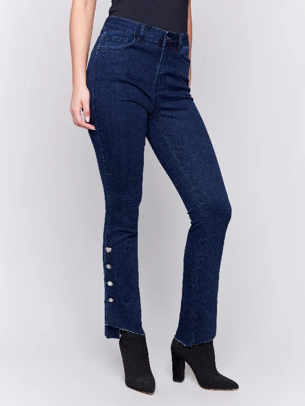 Bootcut Jeans with Gem Buttons - Blue Black