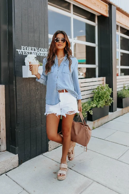 Button Down Light Wash Chambray Top