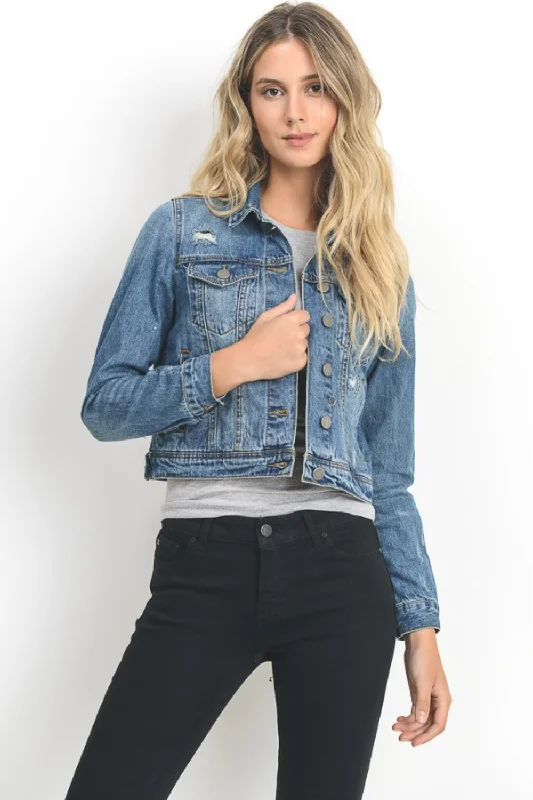 DISTRESSED JEAN JACKET | DARK BLUE