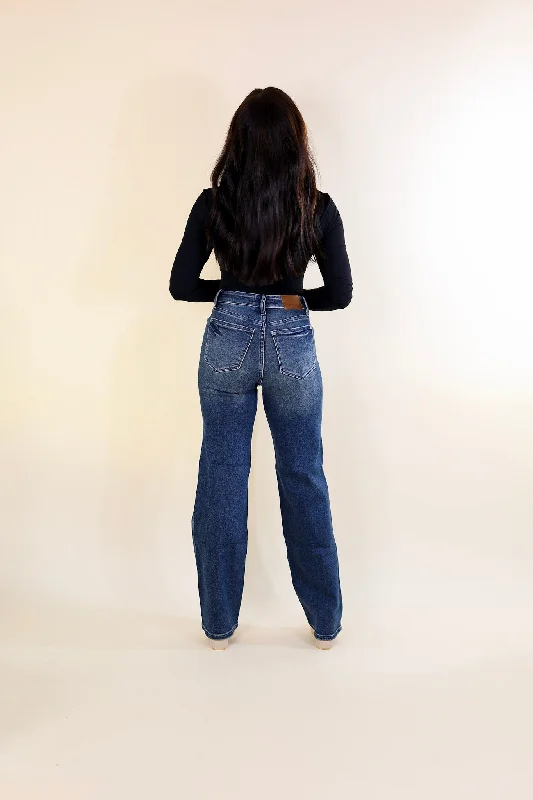 Judy Blue | Western Wanderer High Waisted Straight Leg Jean with Western Seam Detail in Dark Wash