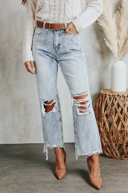 Light Wash Distressed Blue Melody Vintage Crop Straight Jeans