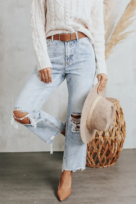 Light Wash Distressed Blue Melody Vintage Crop Straight Jeans