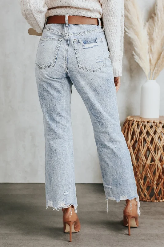 Light Wash Distressed Blue Melody Vintage Crop Straight Jeans