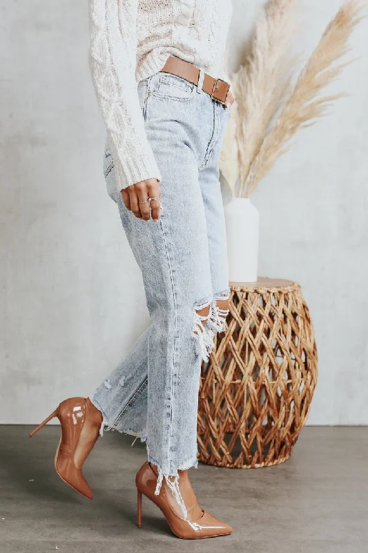 Light Wash Distressed Blue Melody Vintage Crop Straight Jeans