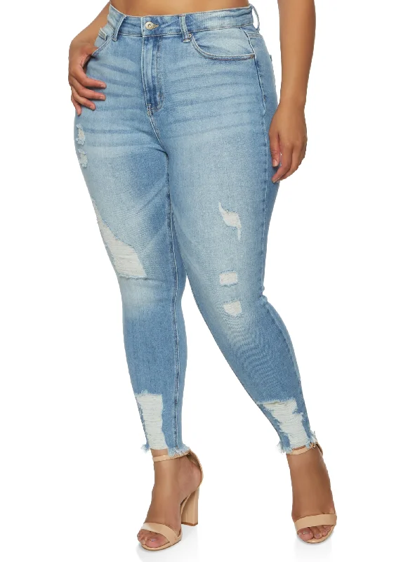 Plus Size WAX Frayed Hem Skinny Jeans