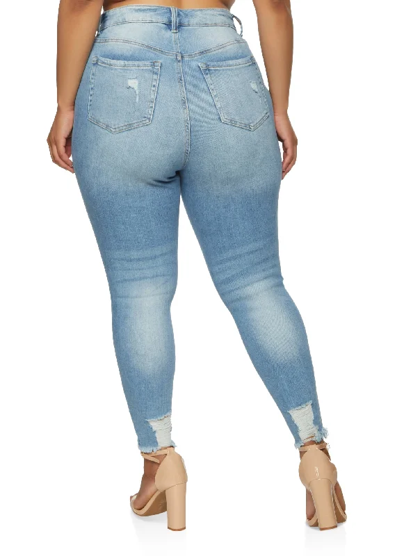 Plus Size WAX Frayed Hem Skinny Jeans