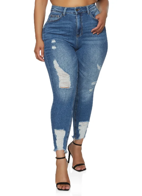 Plus Size WAX Frayed Hem Skinny Jeans