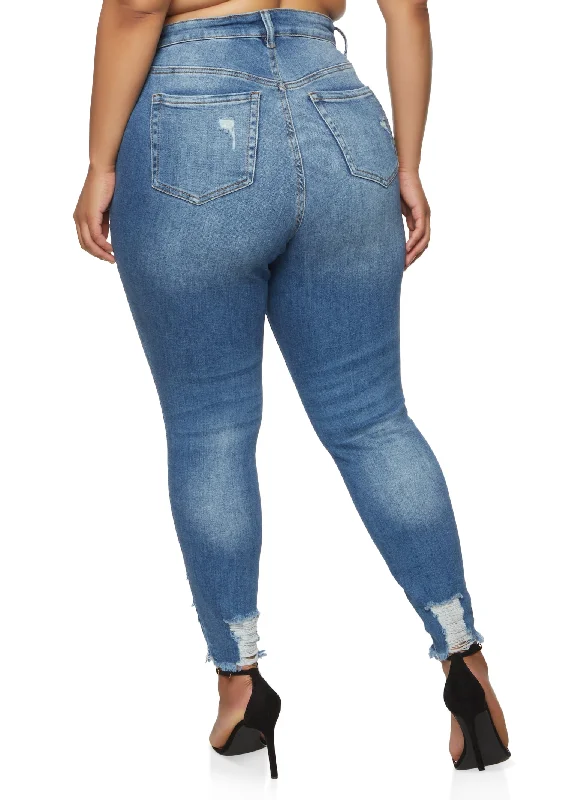 Plus Size WAX Frayed Hem Skinny Jeans