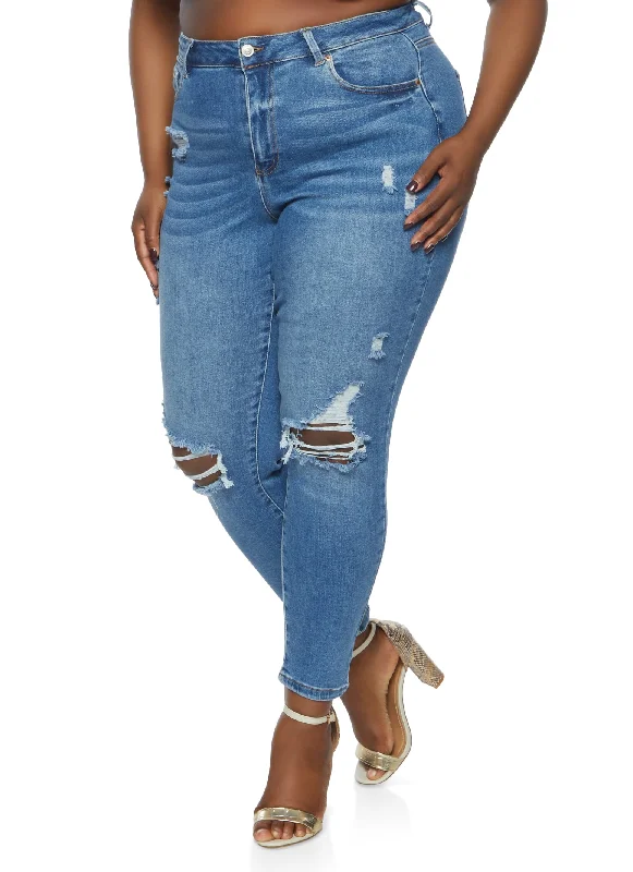 Plus Size WAX Ripped Knee Skinny Jeans