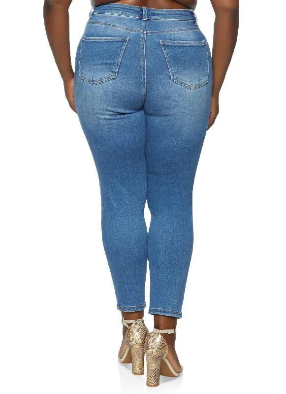 Plus Size WAX Ripped Knee Skinny Jeans