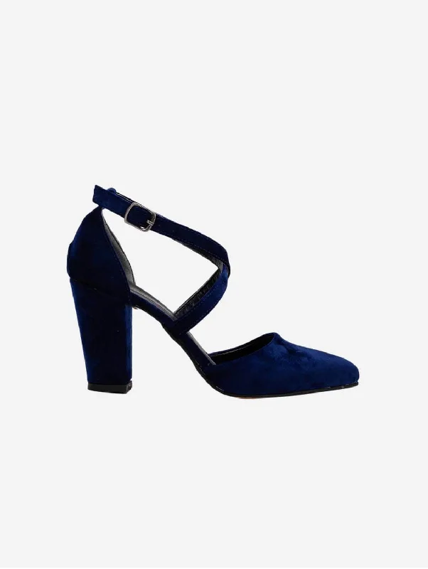 Sina Vegan Velvet Criss Cross Heels | Blue