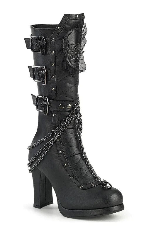 CRYPTO-67 Knee Boot | Black Faux Leather