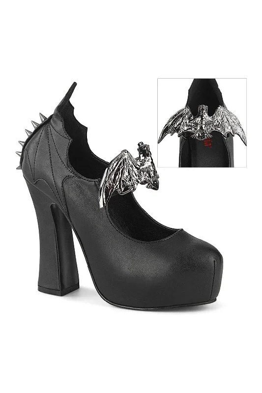 DEMON-18 Mary Jane | Black Faux Leather