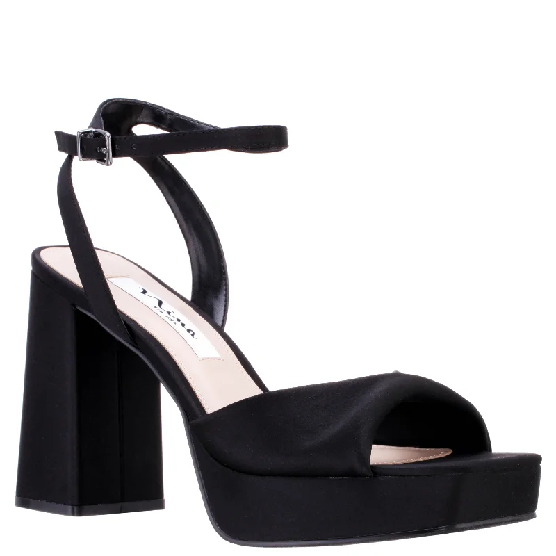 STACIE-BLACK SATIN BLOCK HIGH-HEEL PLATFORM SANDAL 