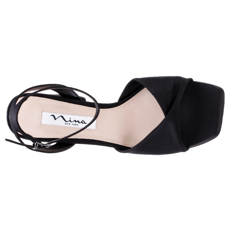 STACIE-BLACK SATIN BLOCK HIGH-HEEL PLATFORM SANDAL 