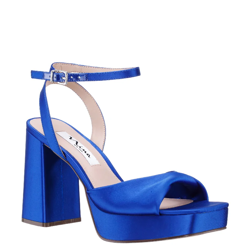 STACIE-ELECTRIC BLUE  SATIN BLOCK HIGH-HEEL PLATFORM SANDAL 