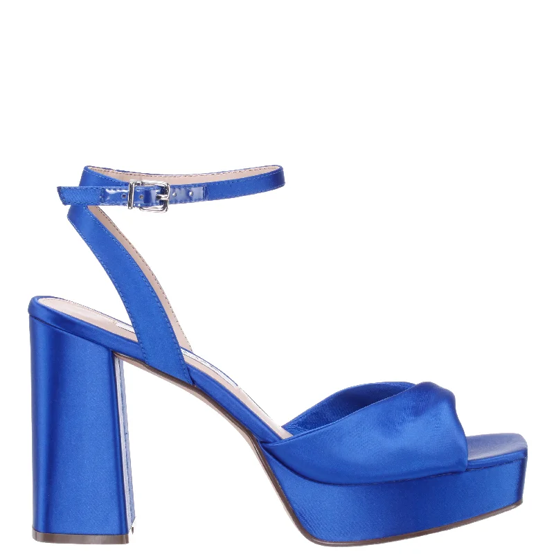 STACIE-ELECTRIC BLUE  SATIN BLOCK HIGH-HEEL PLATFORM SANDAL 