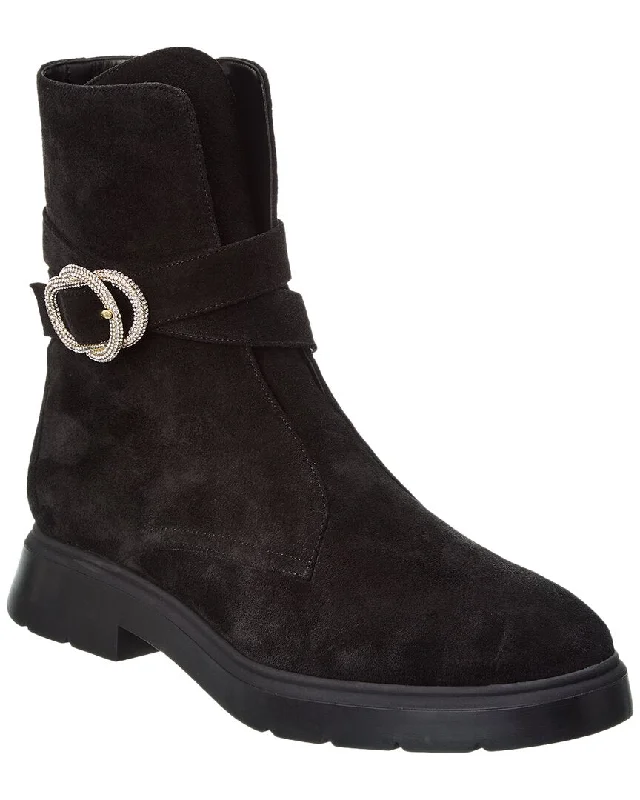 Stuart Weitzman Crystal Buckle Zip Suede Bootie