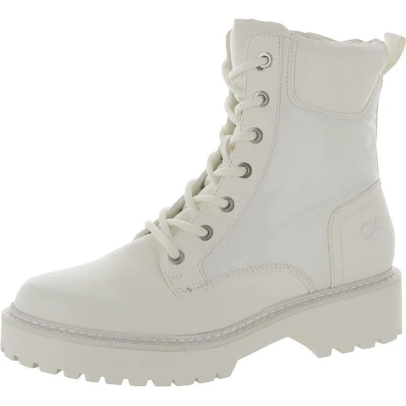 Sallon Womens Faux Leather Round Toe Combat & Lace-up Boots