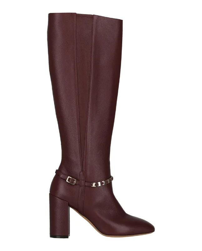 Ferragamo Womens Triba Leather Knee-High Boots