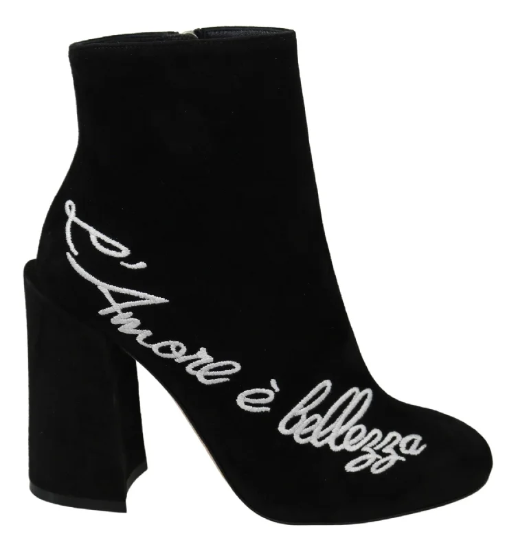 Dolce & Gabbana Embroidered Ankle Boots in Lambskin Women's Suede