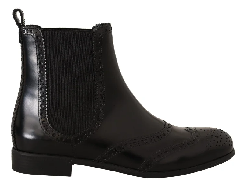 Dolce & Gabbana Elegant Black Ankle Wingtip Oxford Women's Boots