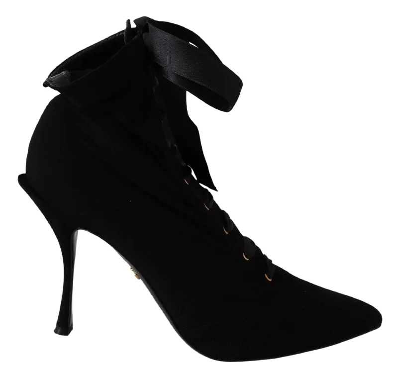 Dolce & Gabbana Elegant Black Ankle Heel Boots with Leather Women's Sole