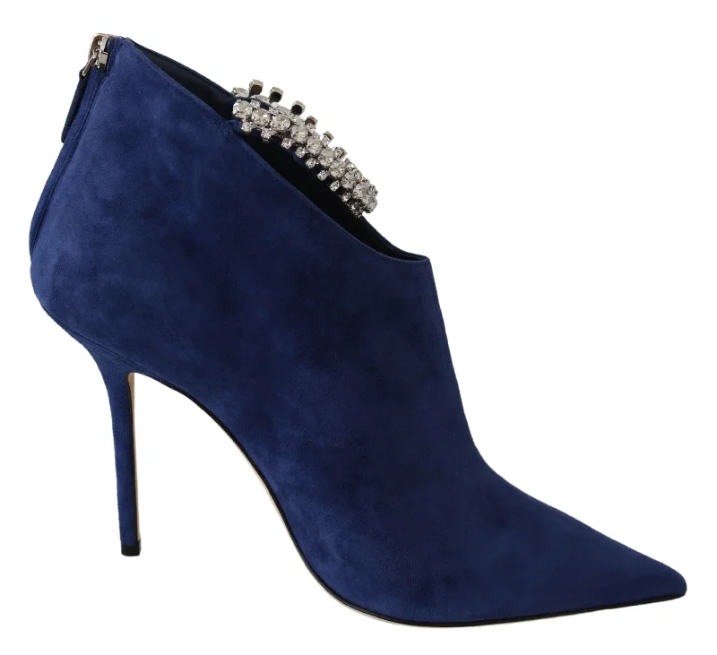 Jimmy Choo Pop Blue Crystal-Strap Heeled Women's Boots