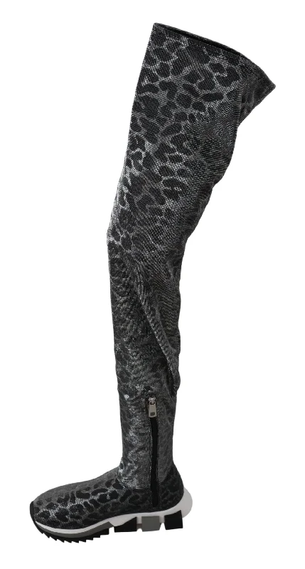 Dolce & Gabbana Elegant Leopard Booties Above Knee Women's Shoes