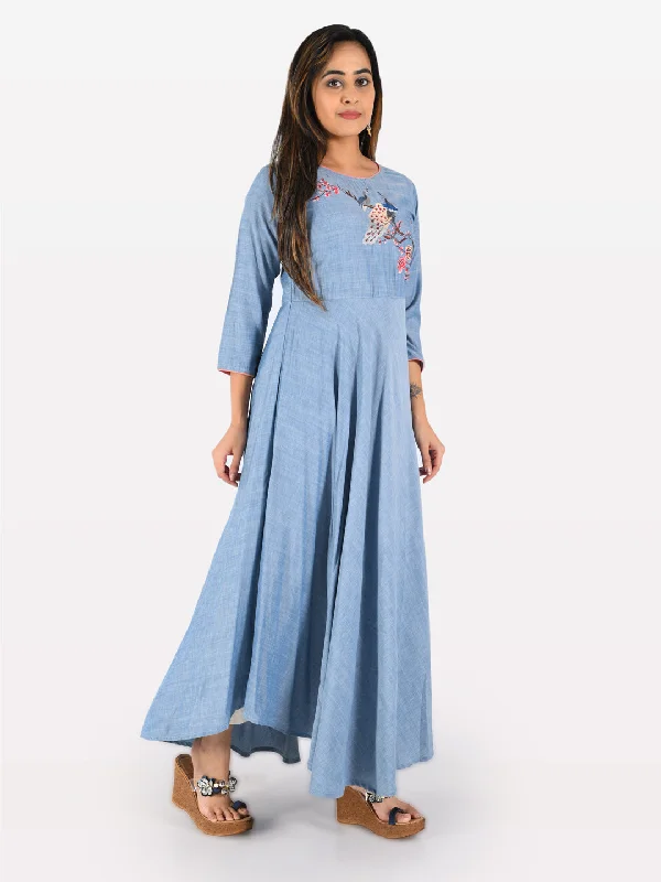 Neeru's Women Blue Embroidered A-Line Kurta