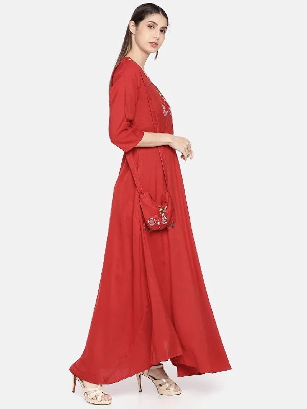 Neeru's Women Red Quirky Yoke Design A-Line Kurta