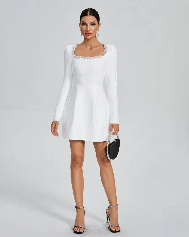 Kimberly Rhinestone White Bandage A-Line Dress